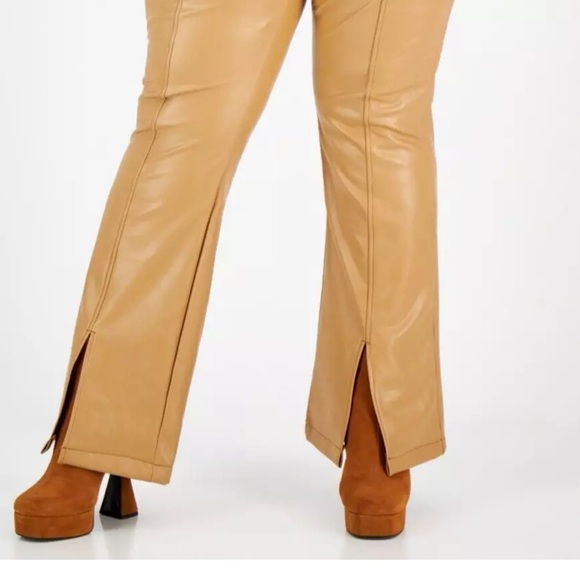 Tinseltown Women's Plus Size 3X Faux-Leather Slit-Cuff Flare-Leg Pants Tan - Picture 3 of 3